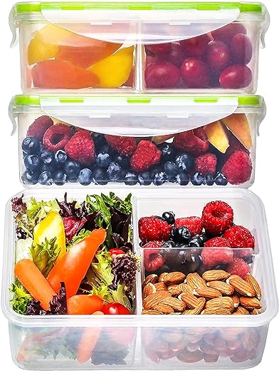 [0]Bento Box Lunch Containers for Adults & Kids (3 Pack, 39 oz) - Lunch Box Meal Prep Containers with Lids - Microwave, Freezer, & Dishwasher Safe, Leakproof Reusable Food Prep Containers, 3 Compartments