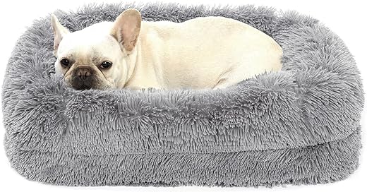 2 in 1 Calming Dog Beds for Medium Dogs, Dual Layer Orthopedic Egg Crate Foam & Memory Foam Faux Fur Shag Pet Mattress Warming Rectangle Cuddle Bed Comfy Anti Anxiety, Anti-Slip Washable Cover