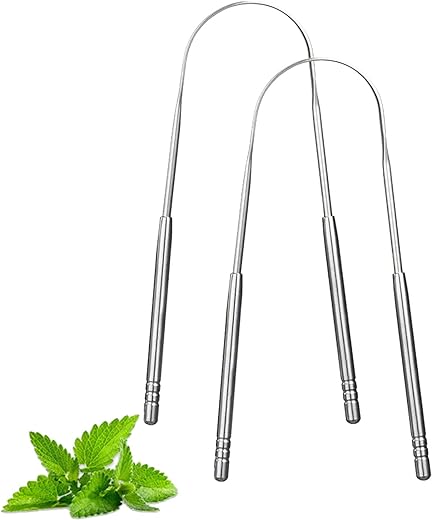 2 Pack Tongue Scraper,Stainless Steel Tongue Cleaners,Tongue Scraper for Adults, Reduce Bad Breath and Fresh Breath(Silver)