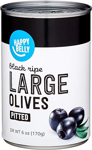 Amazon Brand, Happy Belly Large Pitted Ripe Olives, 6 Oz