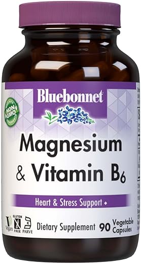 BlueBonnet Magnesium Plus B-6 Vegetarian Capsules, 90 Count