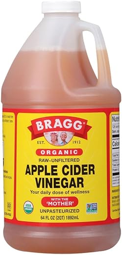 Bragg Organic Apple Cider Vinegar With the Mother– Raw, Unfiltered All Natural Ingredients (64 Fl Oz (Pack of 1))