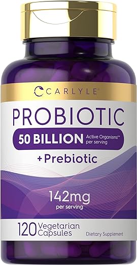 Carlyle Probiotics with Prebiotics | 120 Capsules | 50 Billion Active Organisms | Non-GMO & Gluten Free Supplement