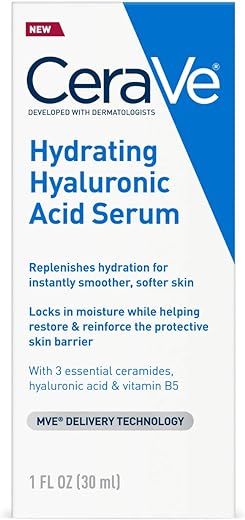 Cerave Hyaluronic Acid Serum for Face with Vitamin B5 and Ceramides | Hydrating Face Serum for Dry Skin | Fragrance Free | 1 Ounce