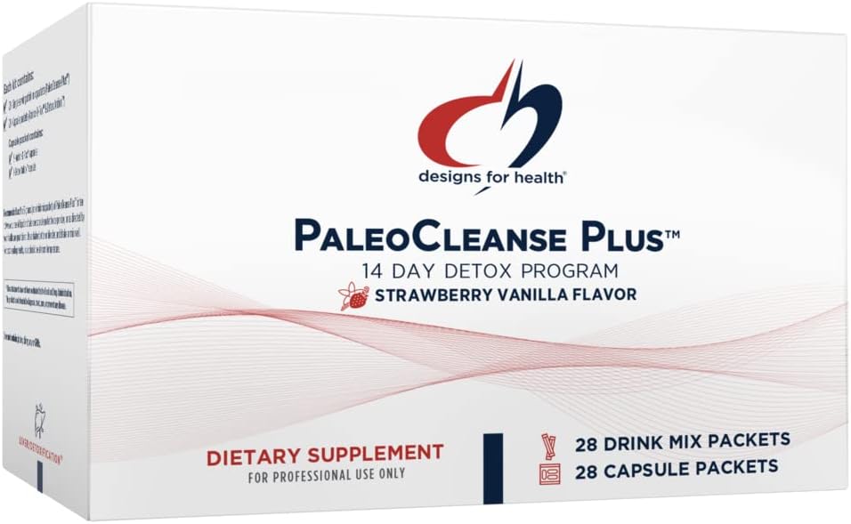 Designs for Health Pure PaleoCleanse Plus 14 Day Detox Program - Beef Protein, Amino-D-Tox + Detox Antioxidant Powder Packets for Immune Support, Strawberry Vanilla (28 Drink Mixes + 28 Capsule Packs)