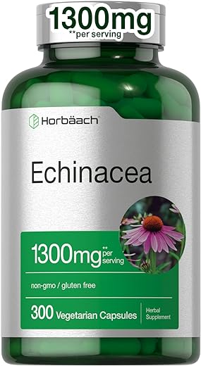 Echinacea Extract Capsules 1300mg | 300 Count | Vegan, Non-GMO, Gluten Free Supplement | by Horbaach