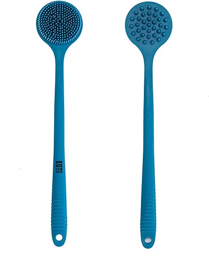 EOT Wellness Bendable Long Handled Silicone Back & Scalp Scrubber - Bath Shower Back Brush, Shampoo Scalp Massager, Shampoo Brush (Blue Sapphire)