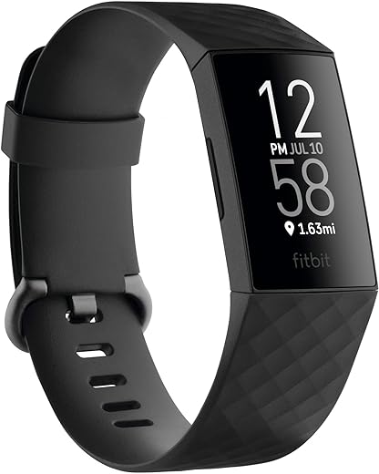 Fitbit Charge 4 Fitness and Activity Tracker with Built-in GPS, Heart Rate, Sleep & Swim Tracking, Black/Black, One Size (S &L Bands Included)