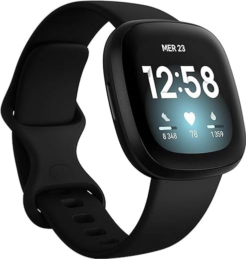 Fitbit Versa 3 Health & Fitness Smartwatch with GPS, 24/7 Heart Rate, Alexa Built-in, 6+ Days Battery, Black/Black, One Size (S & L Bands Included)