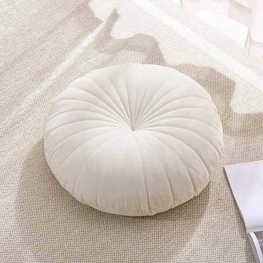 Floor Pillow Meditation Cushion Round Large Floor Pillows Seating for Adults, Velvet Thick Floor Cushions for Yoga Living Room Balcony Outdoor Tatami（Beige）