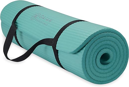 Gaiam Essentials Thick Yoga Mat Fitness & Exercise Mat with Easy-Cinch Yoga Mat Carrier Strap, 72"L x 24"W x 2/5 Inch Thick