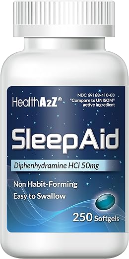 HealthA2Z Sleep Aid, Diphenhydramine Softgels, 50mg, Supports Deeper, Restful Sleeping, Non Habit-Forming (250 Count)