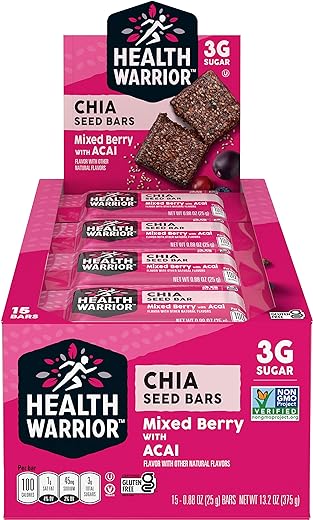 Health Warrior Chia Bars, Acai Berry, 88 Oz. Bar, 15 Count Package