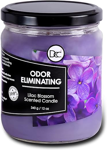 Lilac Blossom Odor Eliminating Highly Fragranced Candle - Eliminates 95% of Pet, Smoke, Food, and Other Smells Quickly - Up to 80 Hour Burn time - 12 Ounce Premium Soy Blend