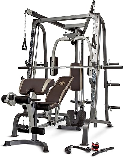 MARCY Pro Smith Cage Workout Machine Full Body Training Home Gym System with Leg Developer, Press Bar, PEC Deck, Cable Crossovers & Squat Rack