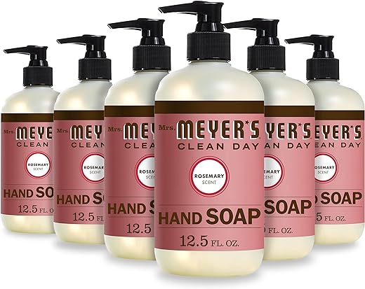 MRS. MEYER'S CLEAN DAY Hand Soap, Made with Essential Oils, Biodegradable Formula, Rosemary, 12.5 fl. oz - Pack of 6