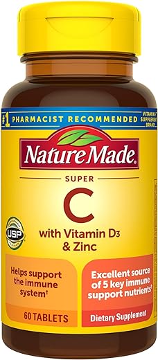 Nature Made Super C with Vitamin D3 and Zinc, Dietary Supplement for Immune Support, 60 Tablets, 60 Day Supply