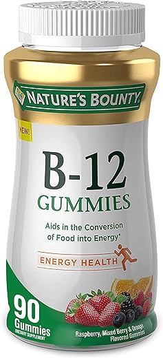 Nature's Bounty Vitamin B12 Gummies, Dietary Supplement, Supports Energy Metabolism and Nervous System Health, Mixed Berry Flavor, 500mcg, 90 Gummies (Packaging May Vary)