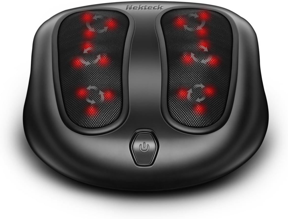 Nekteck Foot Massager with Heat, Shiatsu Heated Electric Kneading Foot Massager Machine for Plantar Fasciitis, Built-in Infrared Heat Function and Power Cord (Black)