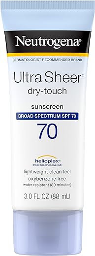 Neutrogena Ultra Sheer Dry-Touch Water Resistant and Non-Greasy Sunscreen Lotion with Broad Spectrum SPF 70, 3 Fl Oz (Pack of 1)