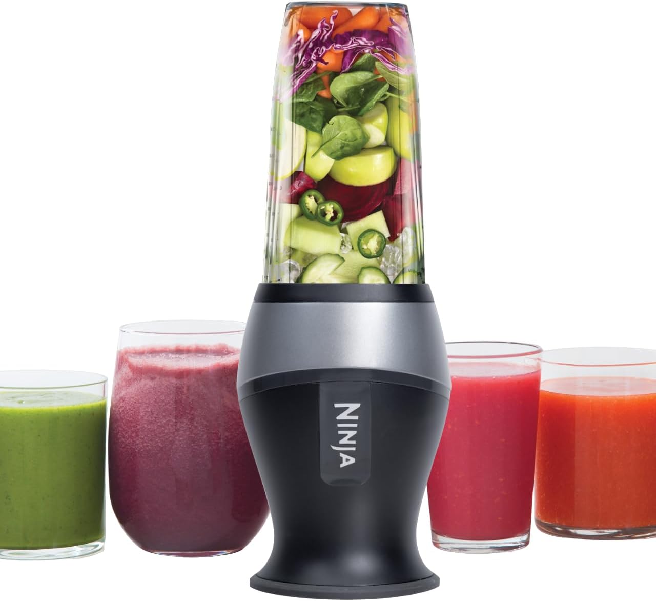 Ninja QB3001SS Ninja Fit Compact Personal Blender, for Shakes, Smoothies, Food Prep, and Frozen Blending, 700-Watt Base and (2) 16-oz. Cups & Spout Lids, Black