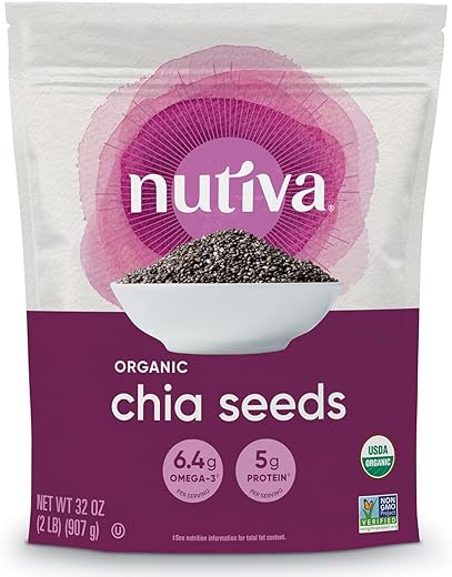 Nutiva USDA Organic Premium Nutrient-Dense Raw Black Chia Seeds with 3g Protein & 5g Fiber for Salads, Yogurt & Smoothies, Non-GMO, Vegan, Gluten-Free, Keto & Paleo, 32 Ounce (Pack of 1)