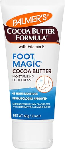 Palmer's Cocoa Butter Formula Foot Magic Moisturizing Foot Cream for Dry, Cracked Heels, Feet Moisturizer with Peppermint Oil & Vitamin E, 2.1 Ounces