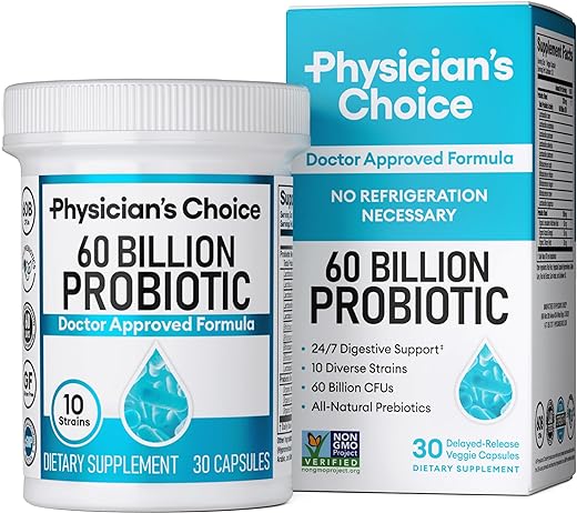 Physician's Choice Probiotics 60 Billion CFU - 10 Strains + Organic Prebiotics - Immune, Digestive & Gut Health - Supports Occasional Constipation, Diarrhea, Gas & Bloating - for Women & Men - 30ct