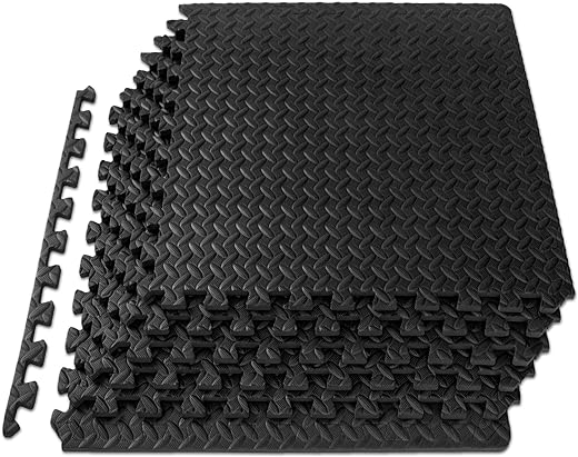 ProsourceFit Puzzle Exercise Mat ½ in, EVA Interlocking Foam Floor Tiles for Home Gym, Mat for Home Workout Equipment, Floor Padding for Kids, Black, 24 in x 24 in x ½ in, 24 Sq Ft-6 Tiles (Pack of 1)