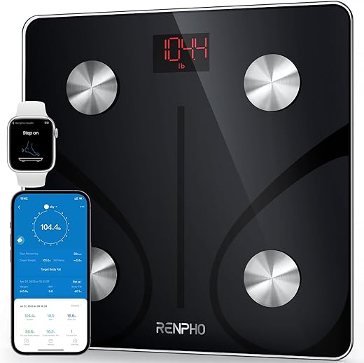 RENPHO Smart Scale for Body Weight, Digital Bathroom Scale BMI Weighing Bluetooth Body Fat Scale, Body Composition Monitor Health Analyzer with Smartphone App, 400 lbs - Black Elis 1