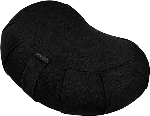 Retrospec Sedona Zafu Meditation Cushion Filled w/Buckwheat Hulls - Yoga Pillow for Meditation Practices - Machine Washable 100% Cotton Cover & Durable Carry Handle, Crescent, Black