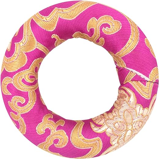 Singing Bowl Cushion Silk Brocade Tibetan Bowls Holder Ring Cushion Round Pillow Handmade Meditation Singing Bowl Accessory, 4.3 Inch (Random Color)