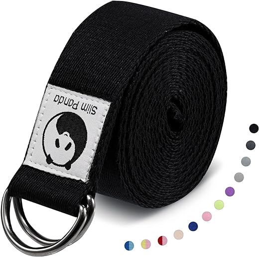 Slim Panda Yoga Strap for Stretching, (10+ Colors,6 Feet/8 Feet) Yoga Bands with Adjustable D-Ring Buckle, Cotton Yoga Belt for Fitness, Yoga, Pilates, Physical Therapy, Improve Flexibility