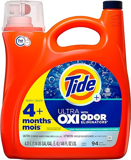 Tide Ultra OXI with Odor Eliminators Liquid Laundry Detergent 146 oz For Visible and Invisible Dirt