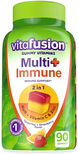 Vitafusion Multi+ Immune Support* – 2-in-1 Benefits & Flavors – Adult Gummy Vitamins with Vitamin C, Zinc, Daily Multivitamins, 90 Count