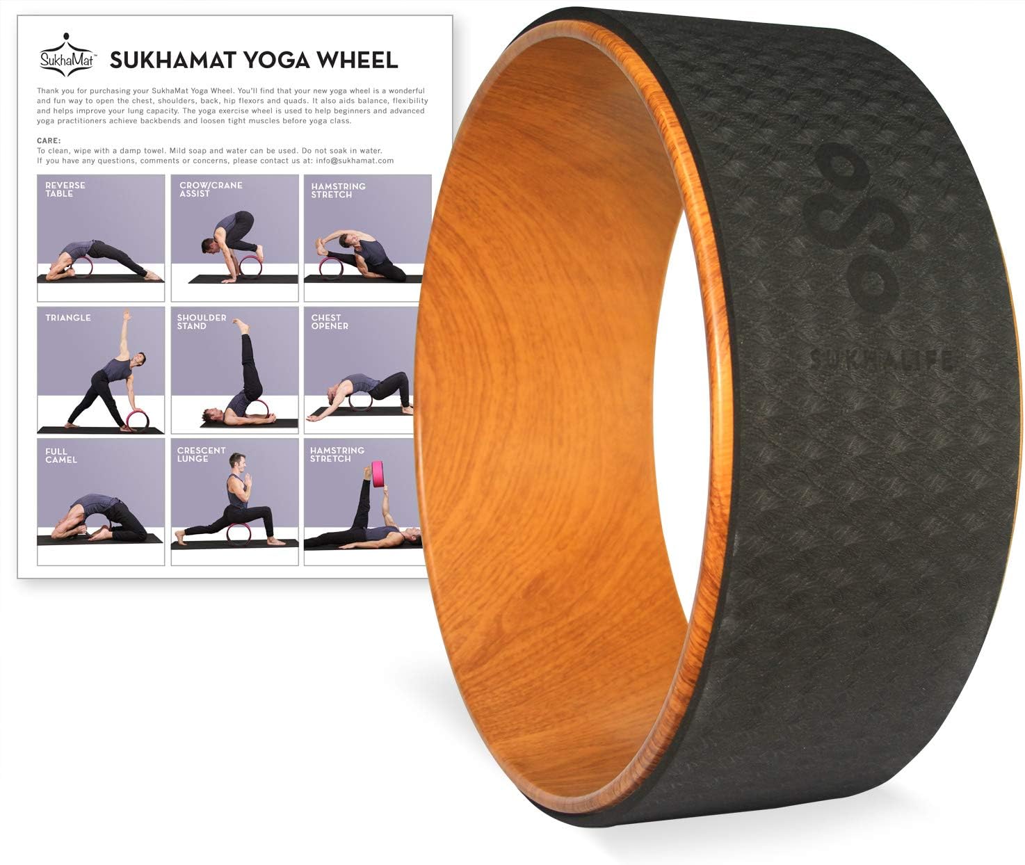 Yoga Wheel - Pro - 12.5" x 5" Yoga Prop Wheel for Deeper Poses, Relieve Back Pain, Stretching, NEW! Online Video Instruction & Printed Guide